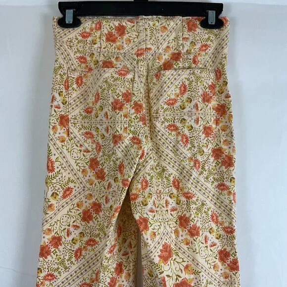 Show Me Your Mumu Pants XS Peach Green Coral Floral Elastic Waist Pull-On Denim - Picture 8 of 12